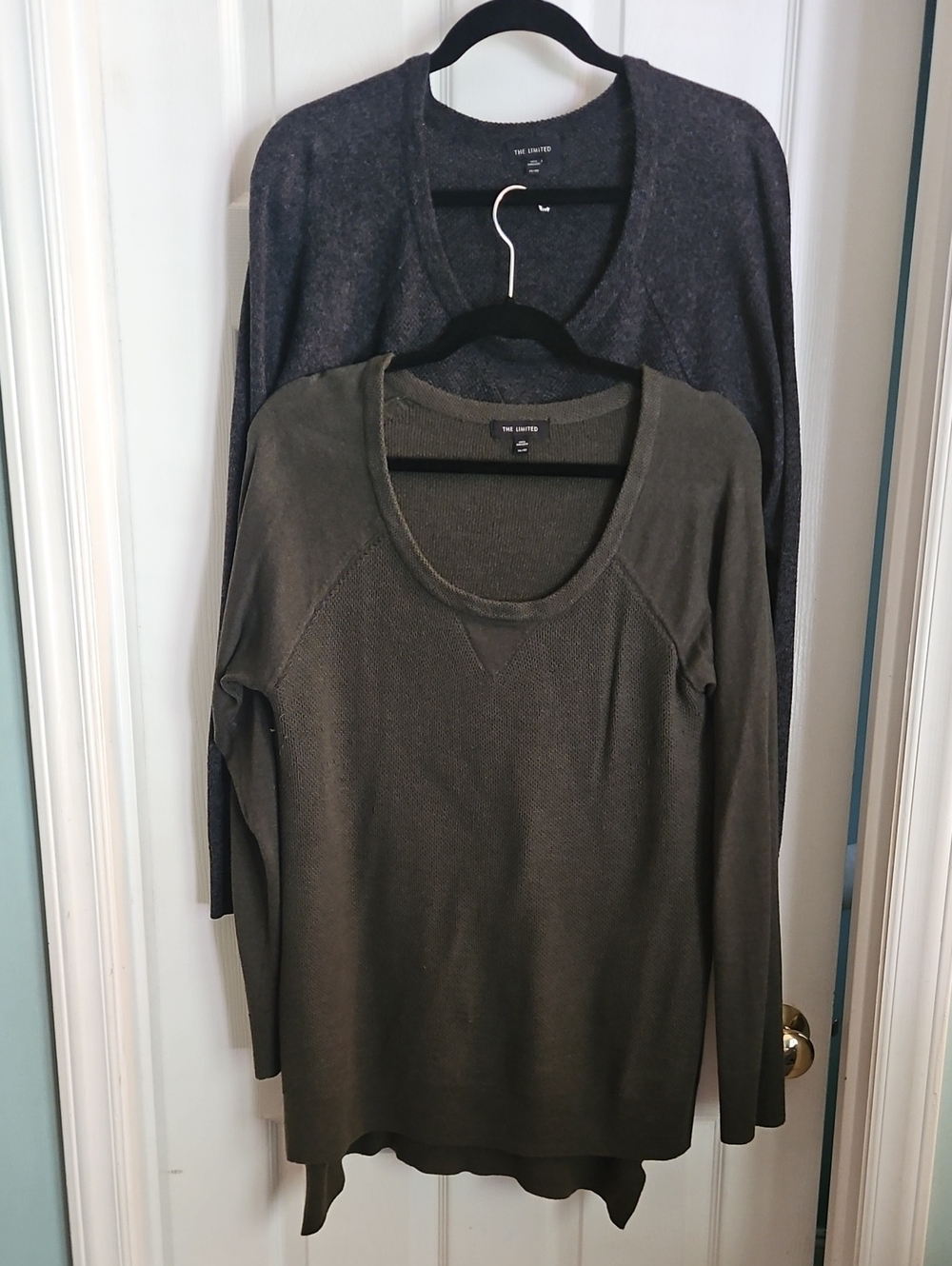 The Limited Set - Olive Scoop Neck & Grey Lightweight Sweaters XL